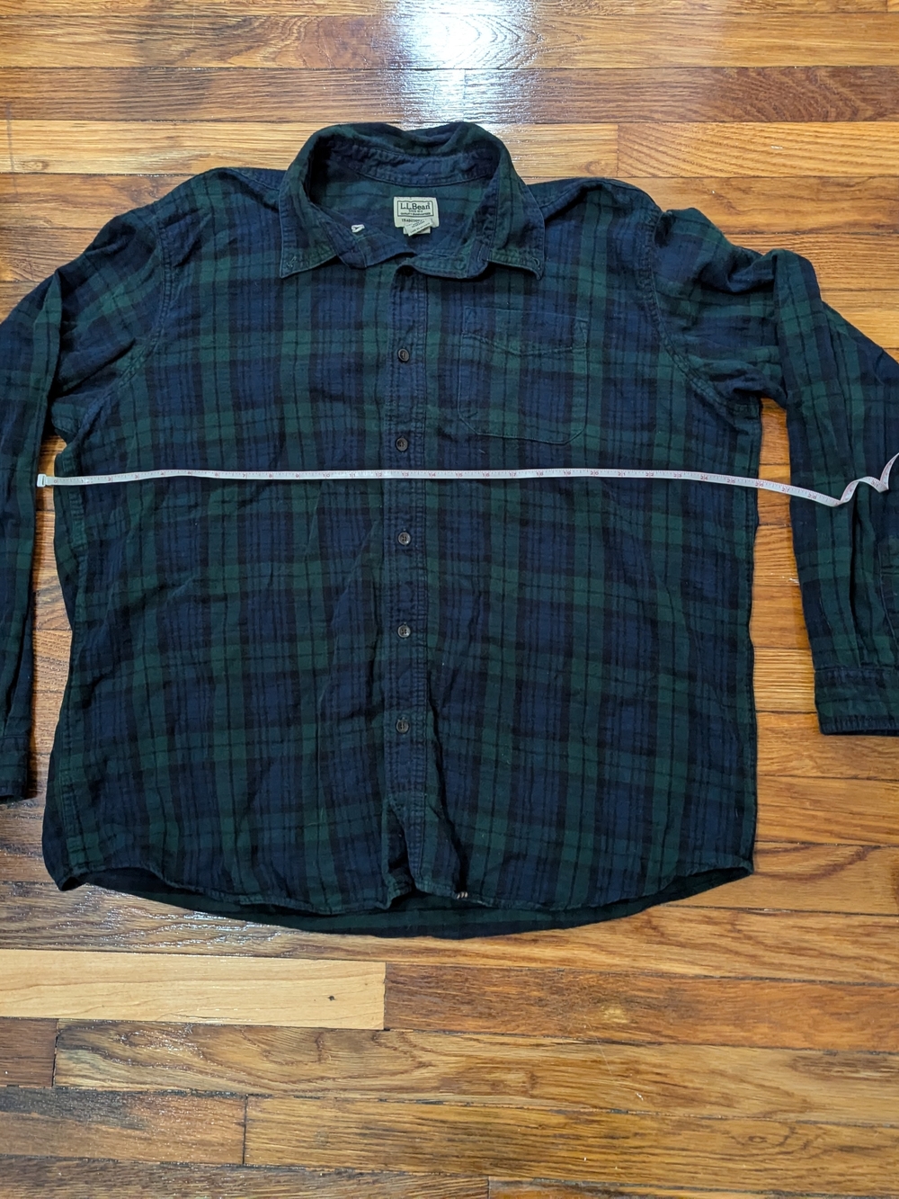 L.L. Bean Men’s Dark Green & Navy Plaid Button-Down Shirt